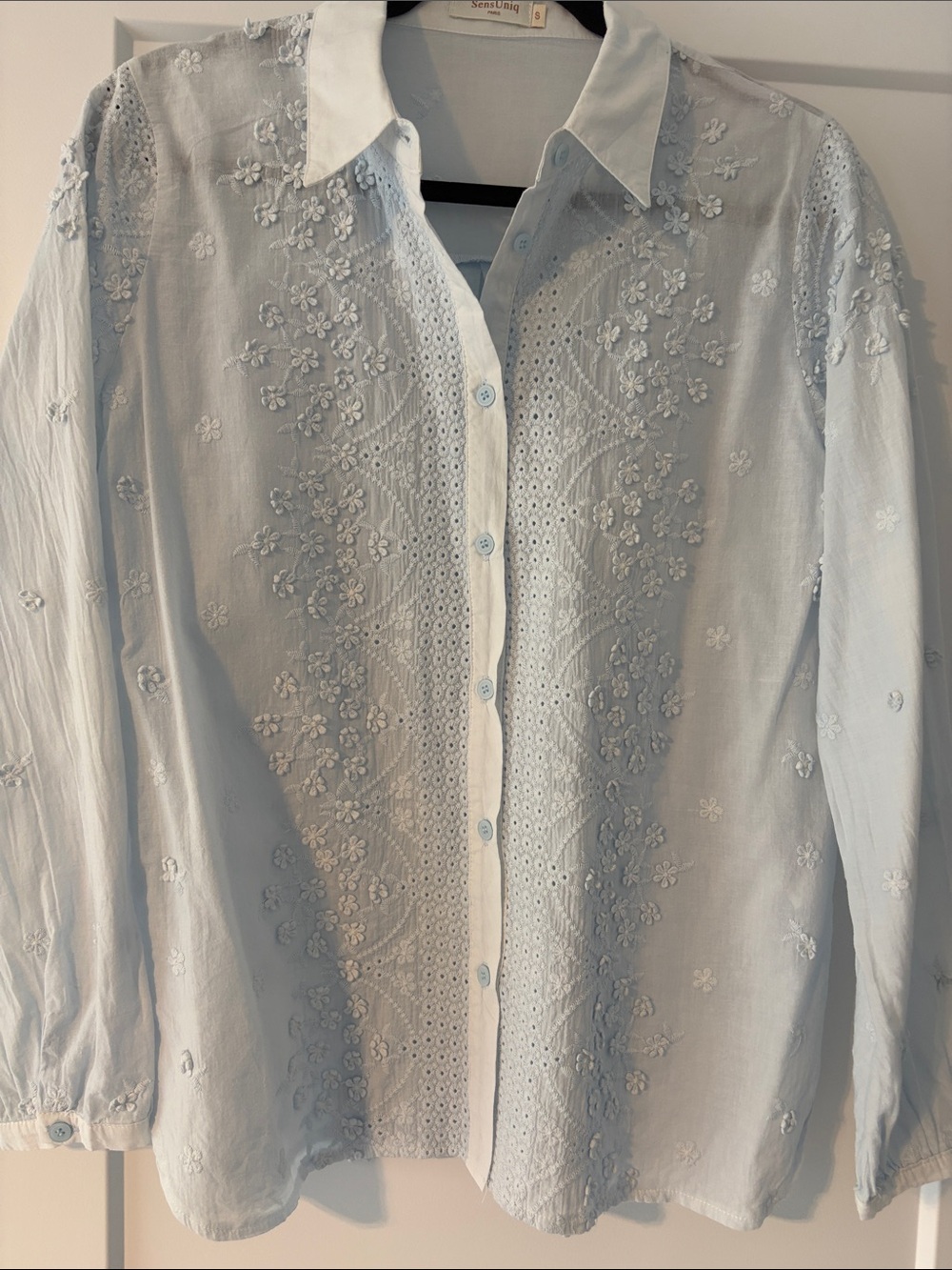 Light Blue Embroidered Long-Sleeve blouse